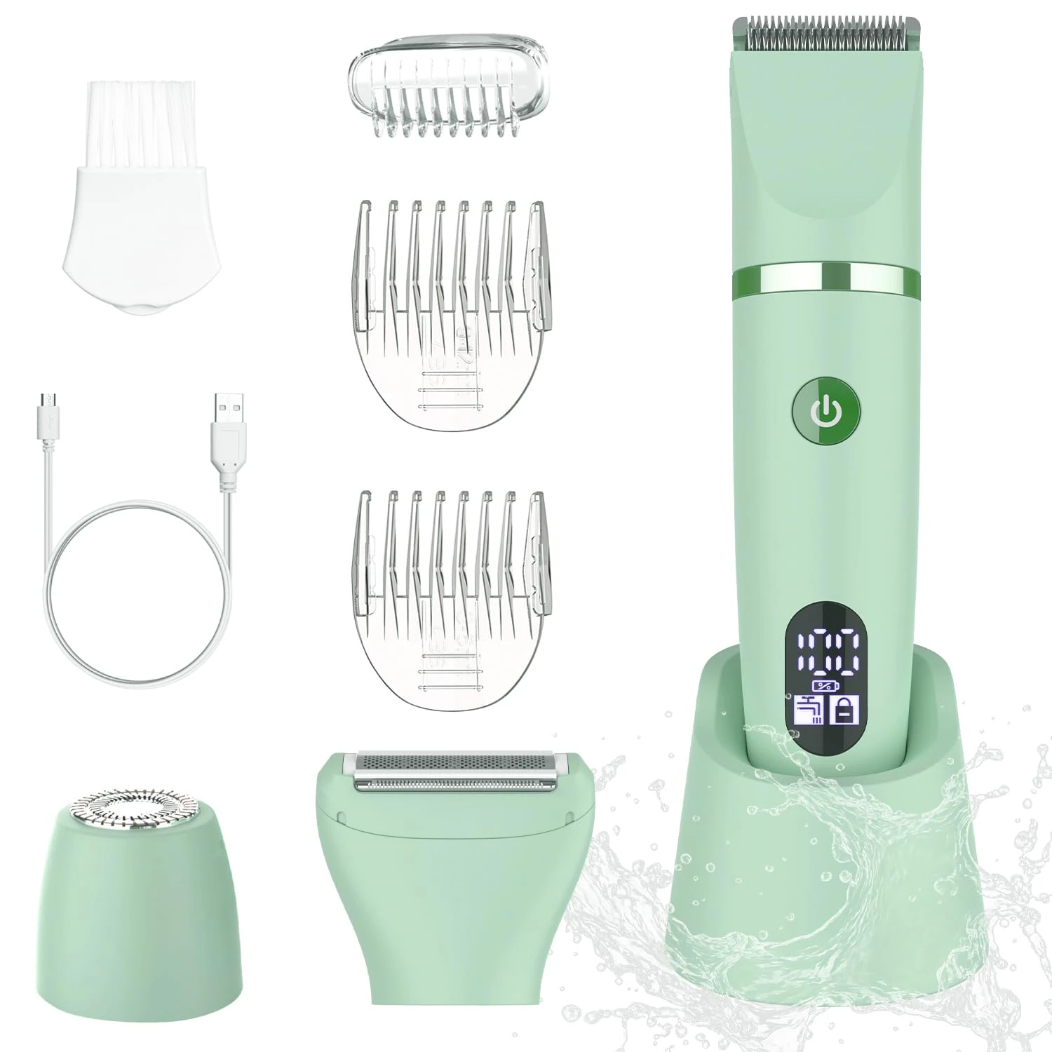 Scttomon Electric Lady Shaver for Women Painless Electric Razor Bikini Trimmer Facial Hair Removal Body Hair Trimmer for Face Legs Underarm Pubic Hair Wet and Dry Flawless 3 in 1 Green