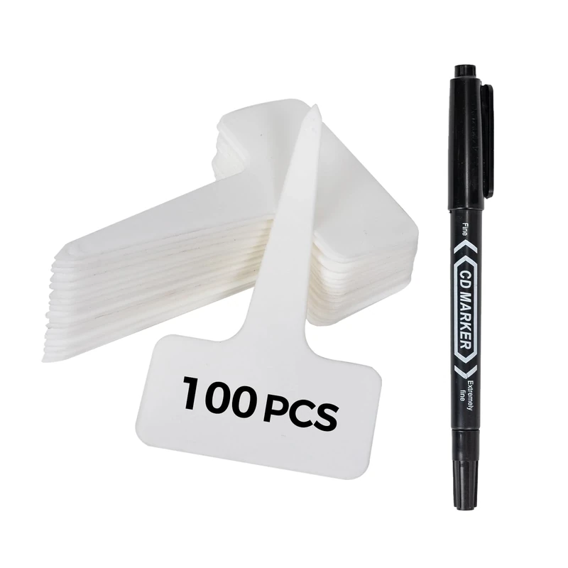 Bamworld Plant Labels with Marker Pen – 100pcs Reusable Plastic T-Shaped Tags for Outdoor Plants, Herbs, Flowers and Vegetables, Durable and Waterproof - Image 1