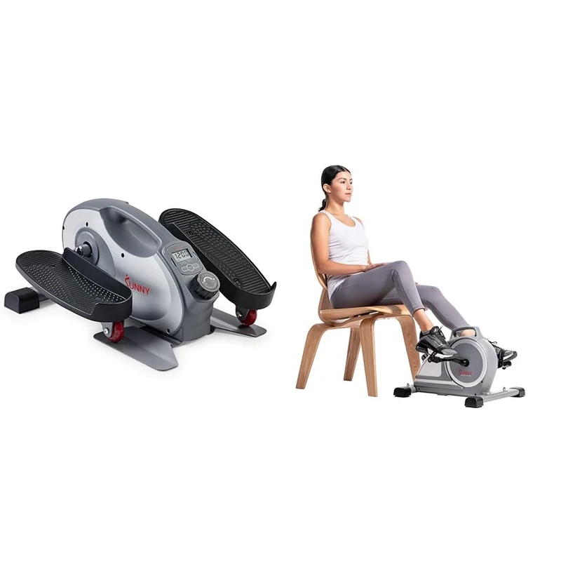Sunny Health & Fitness Smart Portable Fully Assembled Magnetic Under Desk Elliptical Peddler + Magnetic Under Desk Mini Exercise Cycle Bike, Dual Function Pedal Exerciser