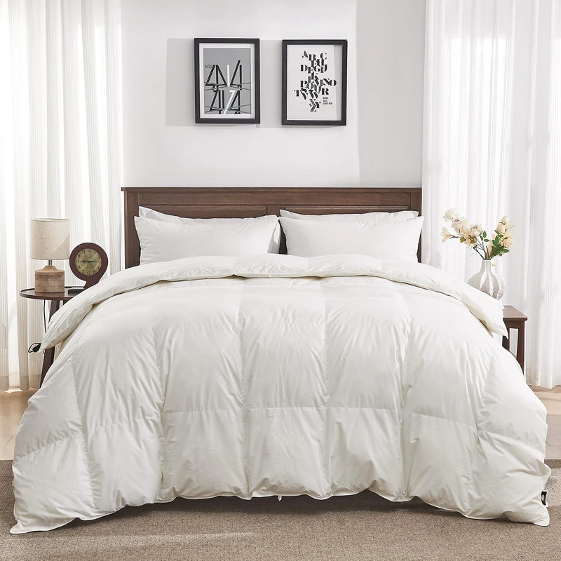 Oaken-Cat Organic Feather Down Fiber Comforter King Size - 100% Cotton Shell All Season Duvet Insert, Medium Warmth Hotel Luxury Bedding Comforter(106x90 Inch, White)