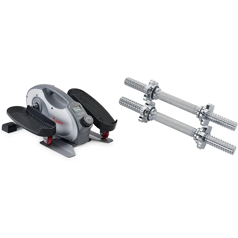 Sunny Health & Fitness Smart Portable Fully Assembled Magnetic Under Desk Elliptical Peddler + 35.5 cm (14") Threaded Chrome Dumbbell Bar