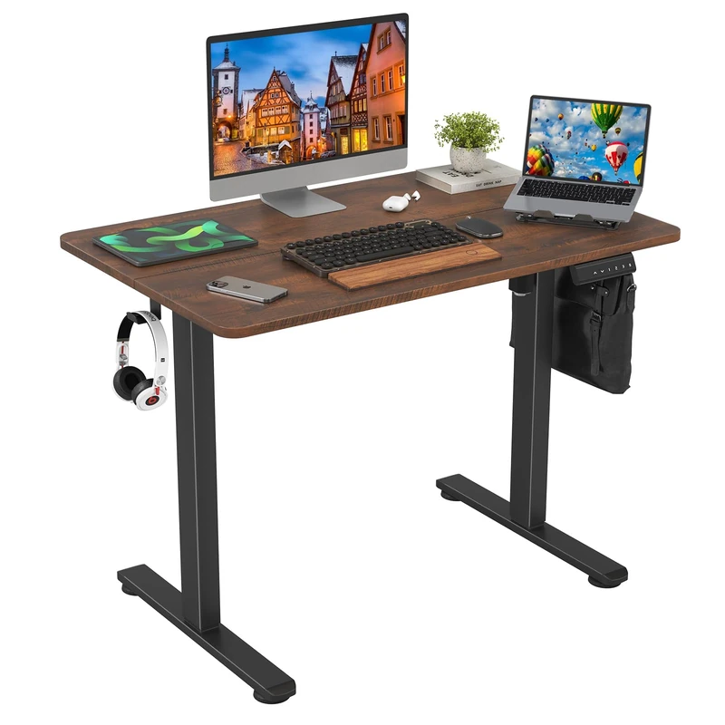 Farini 100x60cm Reddish Brown Compact Electric Adjustable Desk with Splice Board - Sit Stand Desk