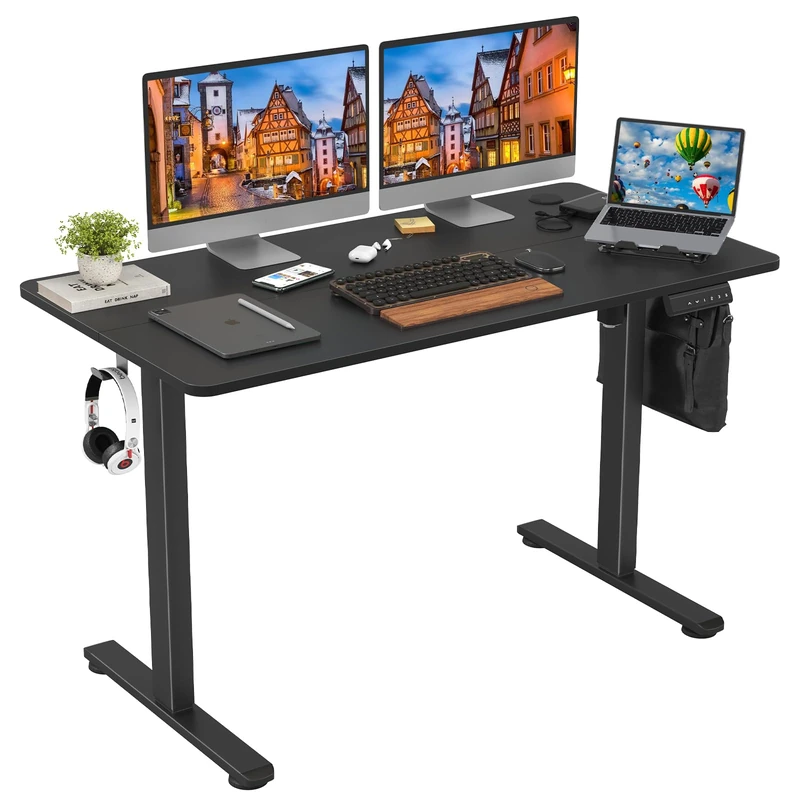 Farini 120x60cm Black Electric Adjustable Desk with Splice Board - Sit Stand Home Office Workstation
