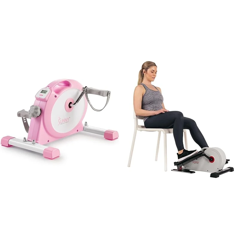 Sunny Health & Fitness Under Desk Smart Mini Pedal Exerciser, Dual Function Exercise Cycle Bike + 86 cm Olympic Triceps Bar with Ring Collars, Olympic Weight for Weightlifting and Bodybuilding