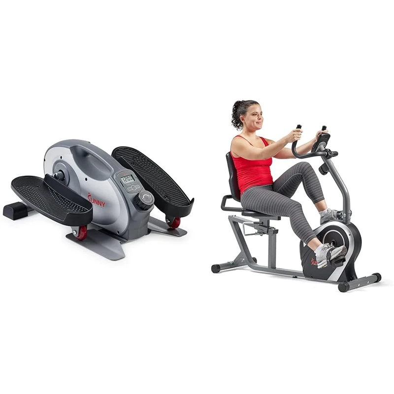 Sunny Health & Fitness Exercise Bikes, Magnetic Recumbent Bike + Smart Portable Fully Assembled Magnetic Under Desk Elliptical Peddler, Foot & Leg Pedal Exerciser