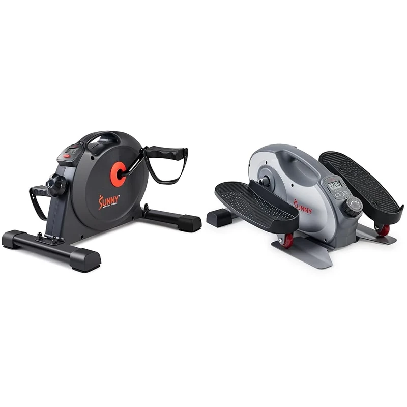Sunny Health & Fitness Under Desk Dual Function Smart Mini Arm & Leg Pedal Exerciser Cycle Bikes + Smart Portable Fully Assembled Magnetic Under Desk Elliptical Peddler, Foot & Leg Pedal Exerciser