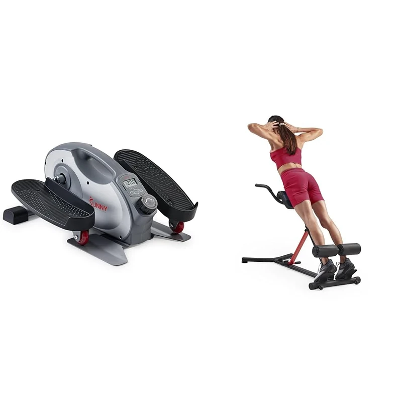 Sunny Health & Fitness Smart Portable Fully Assembled Magnetic Under Desk Elliptical Peddler + Unisex's Station-SF-BH620062 Hyperextension Roman Chair with Dip Station, Black, One Size