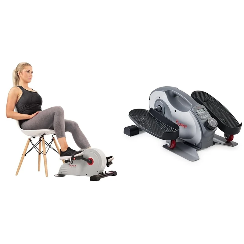 Sunny Health & Fitness Smart Portable Fully Assembled Magnetic Under Desk Elliptical Peddler + Magnetic Under Desk Pedal Exerciser, Dual Function Mini Exercise Cycle Bike