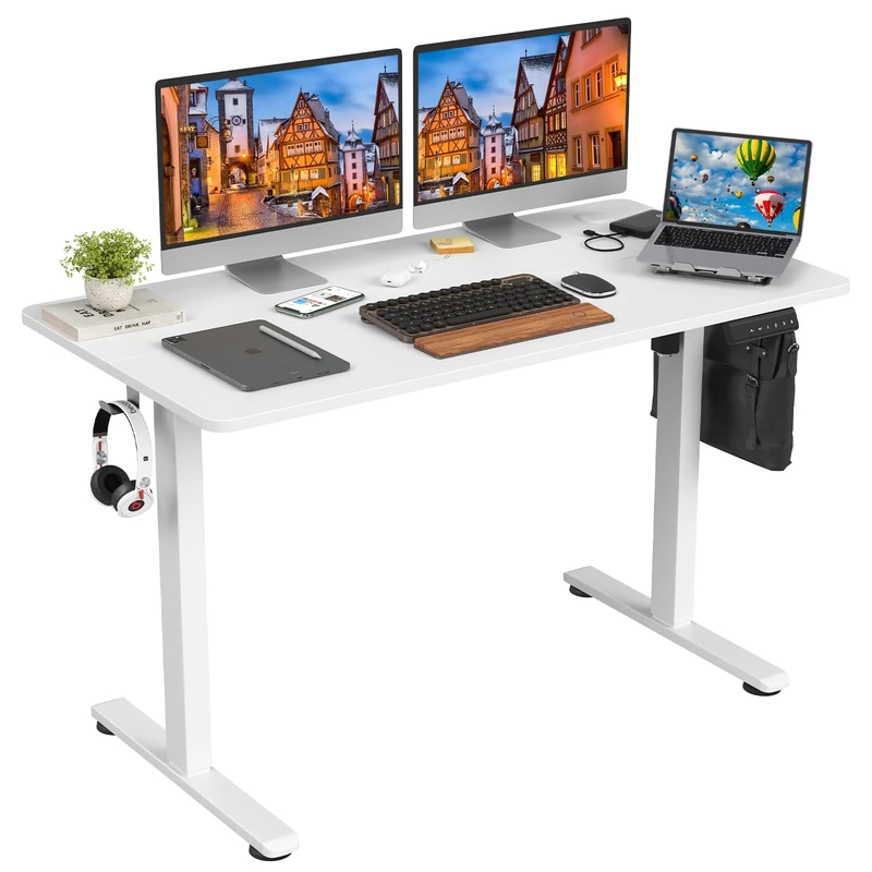 Farini 120x60cm White Electric Standing Desk with Splice Board - Adjustable Height Home Office Desk