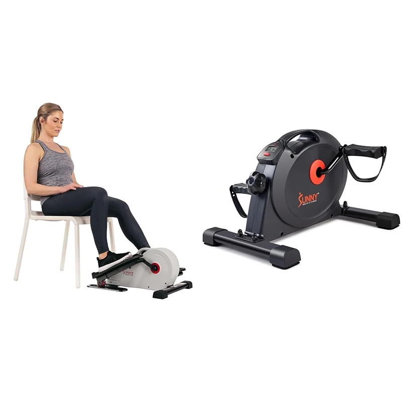 Sunny Health and Fitness Magnetic Under Desk Elliptical Peddler, Portable Mini with Resistance + Under Desk Dual Function Smart Mini Arm & Leg Pedal Exerciser Cycle Bikes with SunnyFit App