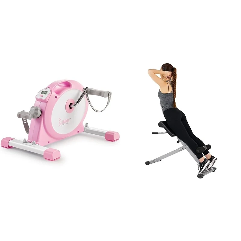 Sunny Health & Fitness Under Desk Smart Mini Pedal Exerciser, Dual Function Exercise Cycle Bike + 45 Degree Hyperextension Roman Chair, Steel, Grey, One Size SF-BH6629