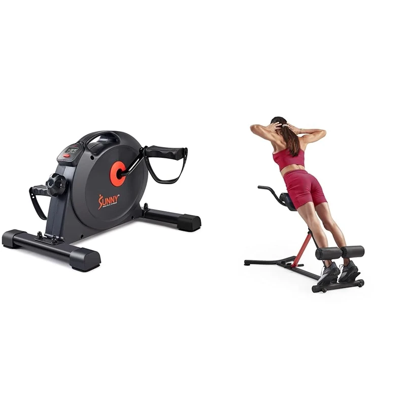 Sunny Health & Fitness Under Desk Dual Function Smart Mini Arm & Leg Pedal Exerciser Cycle Bikes + Unisex's Station-SF-BH620062 Hyperextension Roman Chair with Dip Station, Black, One Size