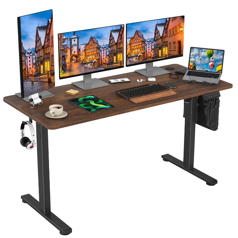 Farini 140x60cm Reddish Brown Wide Electric Standing Desk with Splice Board - Adjustable Office Workstation - Image 1