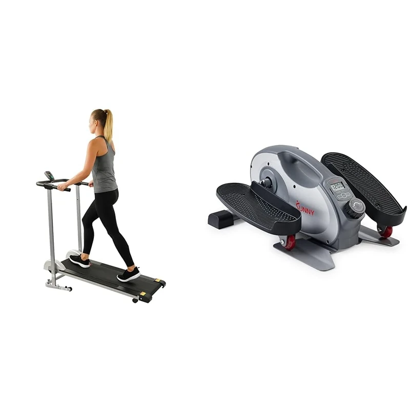Sunny Health & Fitness Foldable Manual Treadmill, Compact Cardio Fitness + Smart Portable Fully Assembled Magnetic Under Desk Elliptical Peddler, Foot & Leg Pedal Exerciser - SF-E323017