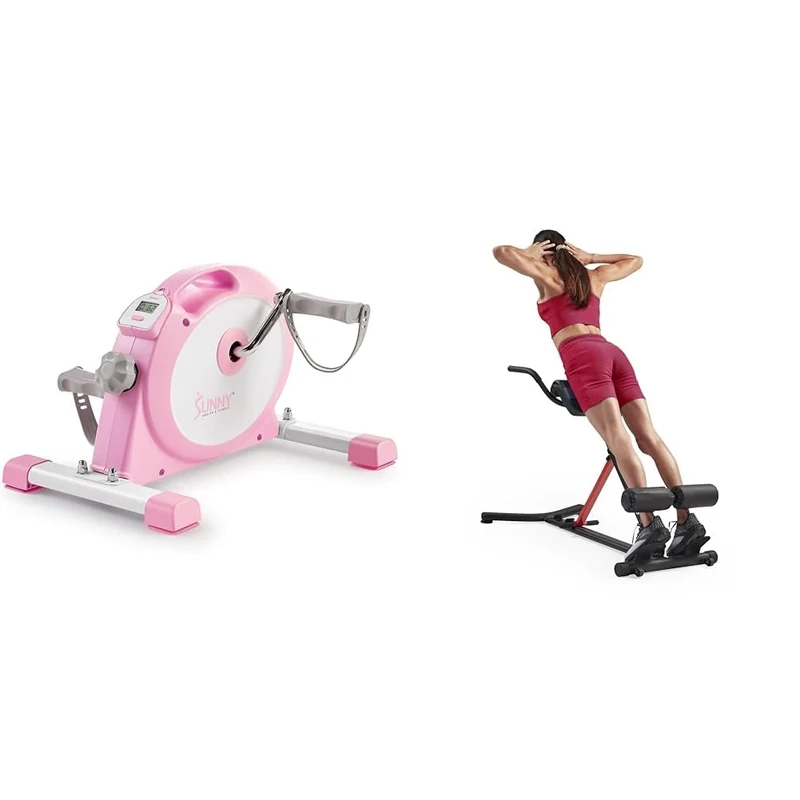 Sunny Health & Fitness Under Desk Smart Mini Pedal Exerciser, Dual Function Exercise Cycle Bike + Unisex's Station-SF-BH620062 Hyperextension Roman Chair with Dip Station, Black, One Size