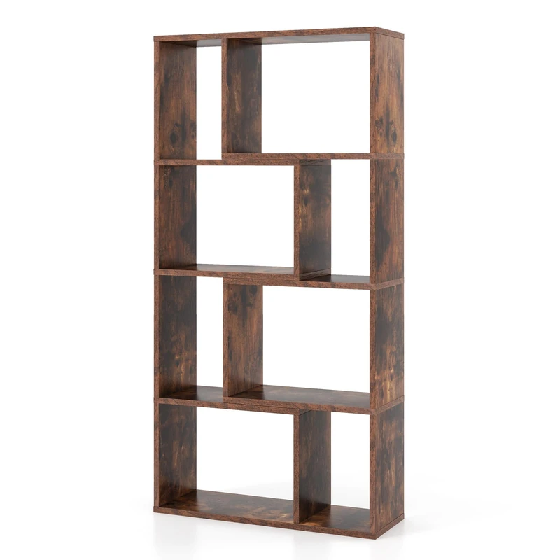 FANTASK Bookcase with 8 Cubes, 4 Levels Bookcase, Standing Shelf with Tilt Protection, Room Divider Shelf for Living Room, Bedroom, Study (Brown, 60 x 20 x 120 cm)