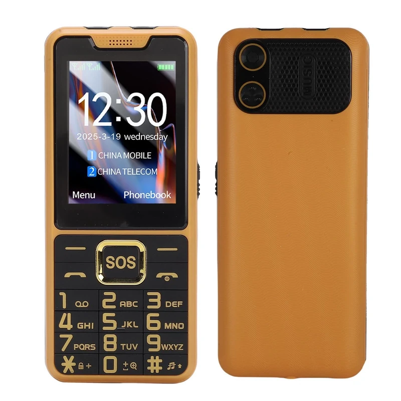 YUEHISY Senior Mobile Phone with Flashlight, 4G Ultra Slim Unlcoked Phone with 2.6 Inch HD Color Display, Double SIM, SOS Big Buttons, Loud Speaker (Gold)