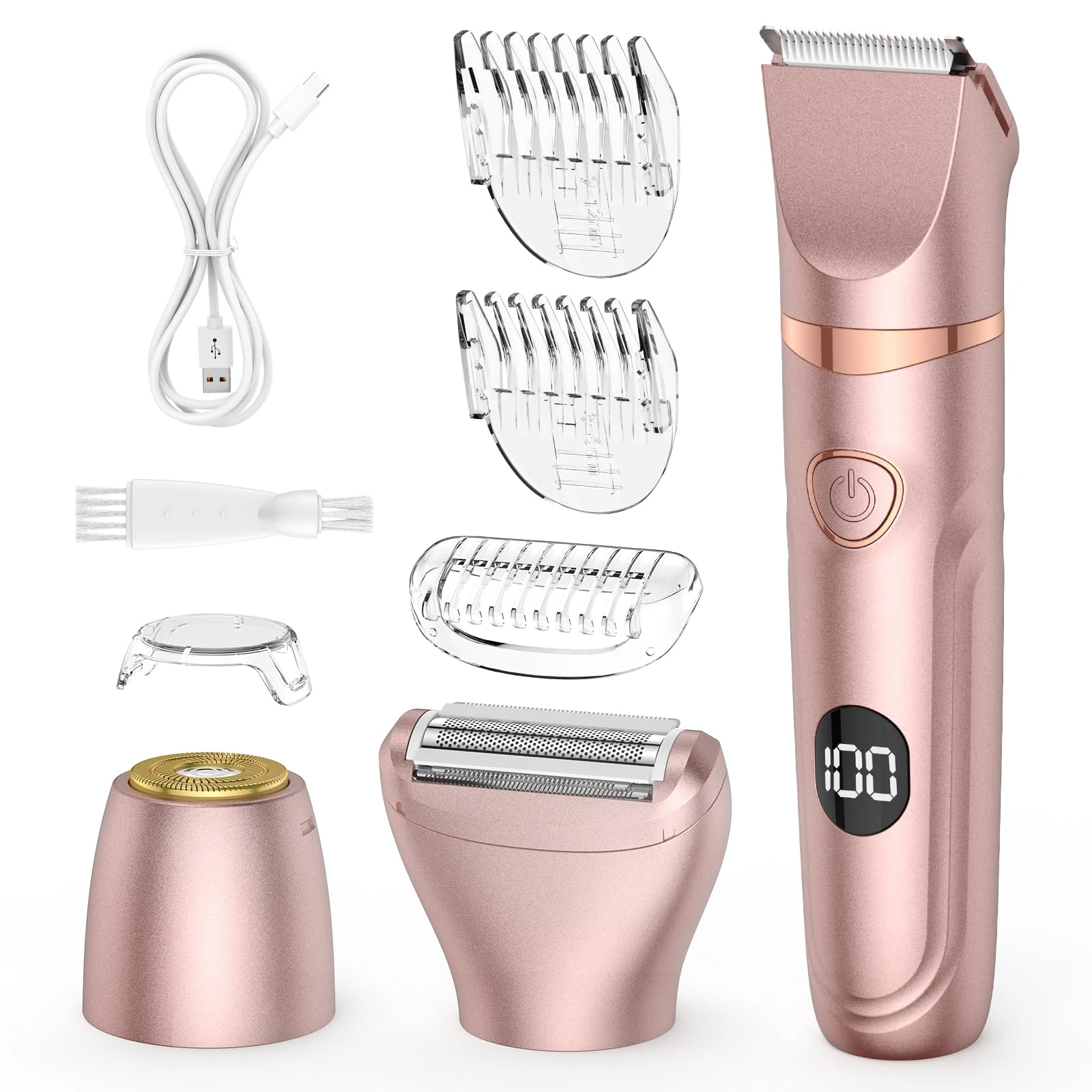 Lady Shaver for Women,3-in-1 Wet & Dry Use Bikini Trimmer for Women,Electric Painless Razor for Legs,Body,Private Area,Sensitive Skin (Rose Gold)