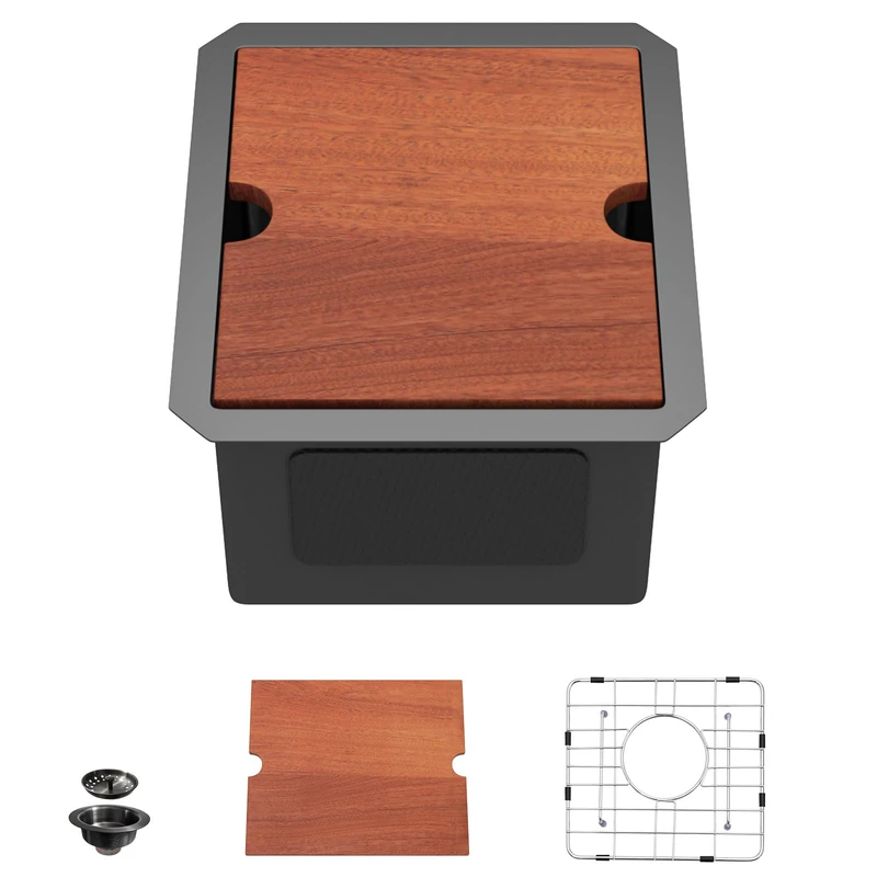 Dcolora 13" x15 Black Small Bar Sink, Heavy Duty 16 Gauge 304 Stainless Steel, with Cover Board for Saving Space, Udnermount Installation Fit for Small Kitchen,Bar, RV, #DC-U2533004BW