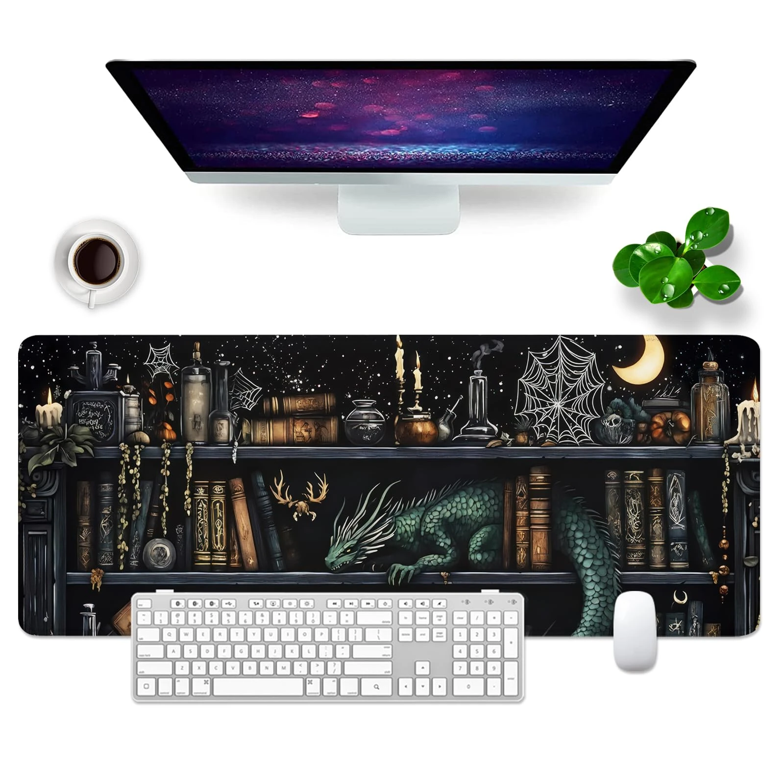 Large Gaming Mouse Mat XL Desk Mat 31.5x11.8x0.12 inch Desk Pad Keyboard Mouse Pad (Magic Books - 2)