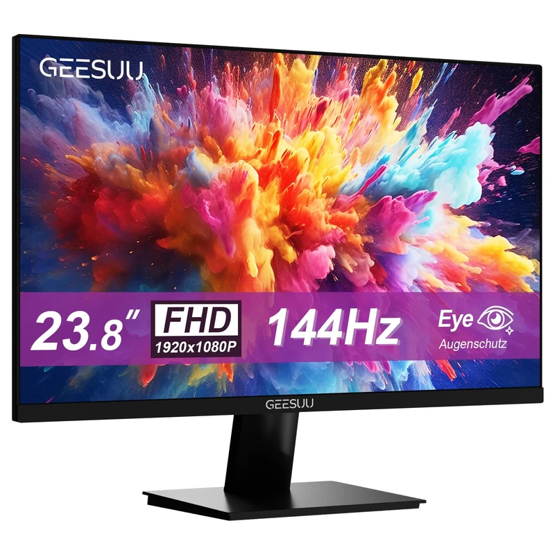 GEESUU 24 Inch Computer Monitor, PC Gaming Monitors 144Hz, 5ms, FHD 1080p, Eye-Care Screen, Lowblue, 99% sRGB, VESA 75x75mm, HDMI 2.0 & DP 1.2