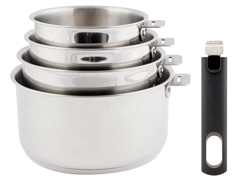 Cosy& Trendy Stainless Steel Cookware Set, Removable Handle, 5-Piece PFAS-Free, Suitable for All Hobs Including Induction