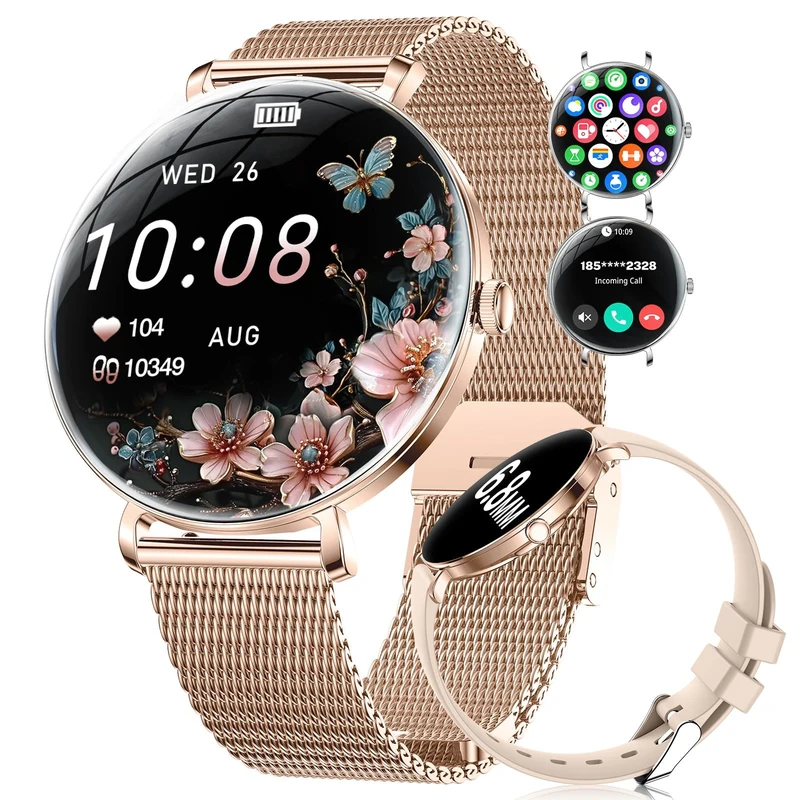 SUNKTA Smart Watch Women 6.8mm Ultra Thin Round Dial 1.43" AMOLED Rose Gold Ladies Smartwatch for Android iOS Bluetooth Phone Calls,Pedometer/Calories/Heart Rate/Sleep/SpO2 Monitor,100+ Sports Mode