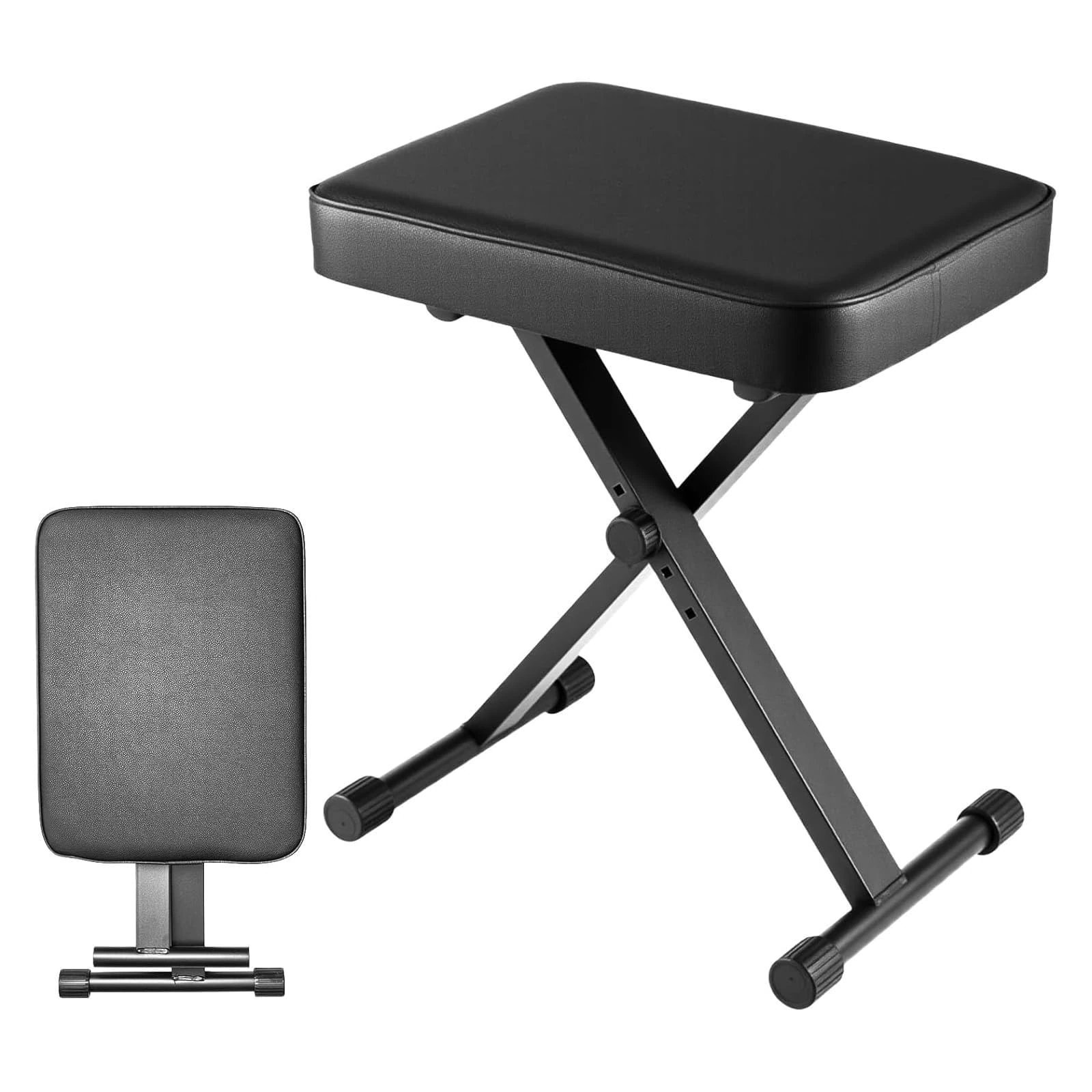 Piano Stool Adjustable Height Piano Bench X-Style Padded Keyboard Stool with High-Density Sponge Cushion Folding & Non-Skid Design