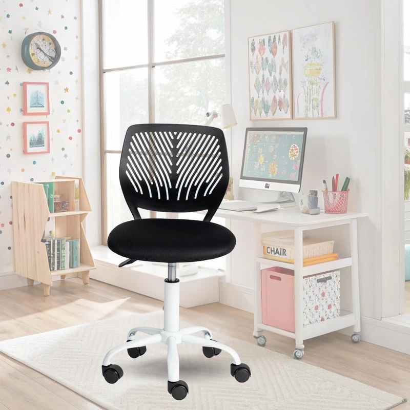 FurnitureR Colouree Office Chair, Ergonomic Swivel Seat Height Adjustable for Computer, 5 Spoke Wheels, Chairs and Stools at Home, Work Seat, Candy Black