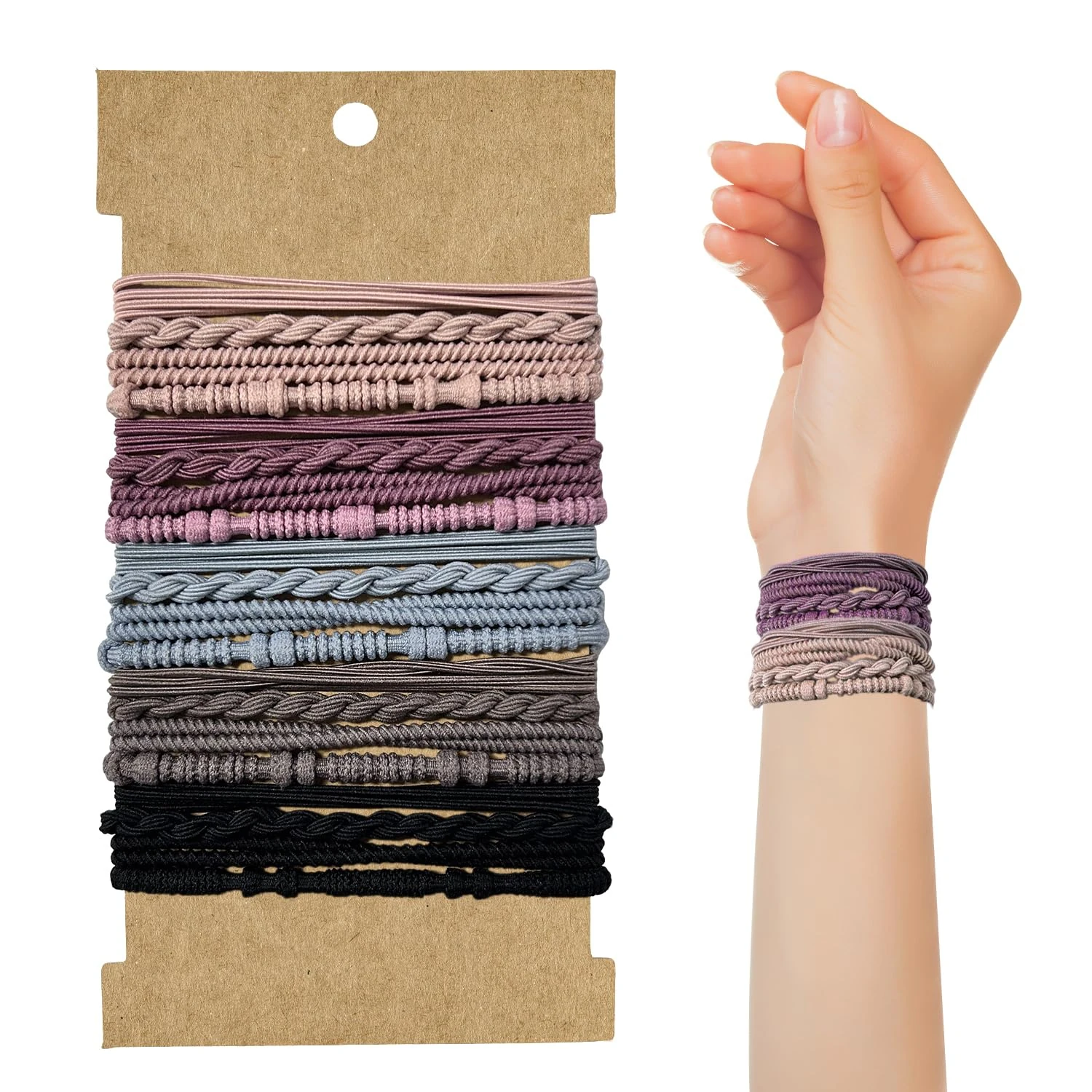 20 Pcs Hair Ties, Boho Ponytail Holders Elastics Hair Ties No Damage Dark Hair Tie Bracelets for Women Girls Men Thick/Medium/Long Hair (Dark Colors)