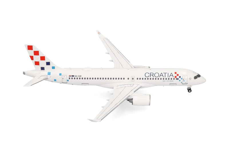Herpa Model Airplane Croatia Airlines Airbus A220-300, miniature scale 1:200, collectible, airplane model without stand, metal