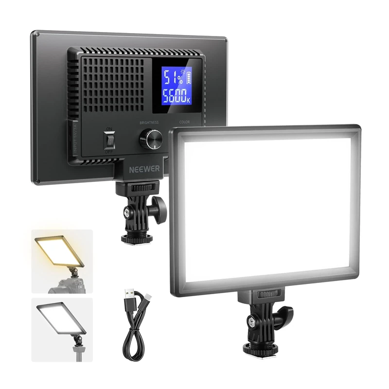 NEEWER BASICS 9" LED Video Light Panel, 3200-5600K Edge Lit Dimmable Camera Soft Key Lighting, CRI95+ 800Lux 4000mAh Rechargeable for Video Recording Streaming Selfie Vlog Studio Photography, NL-120B