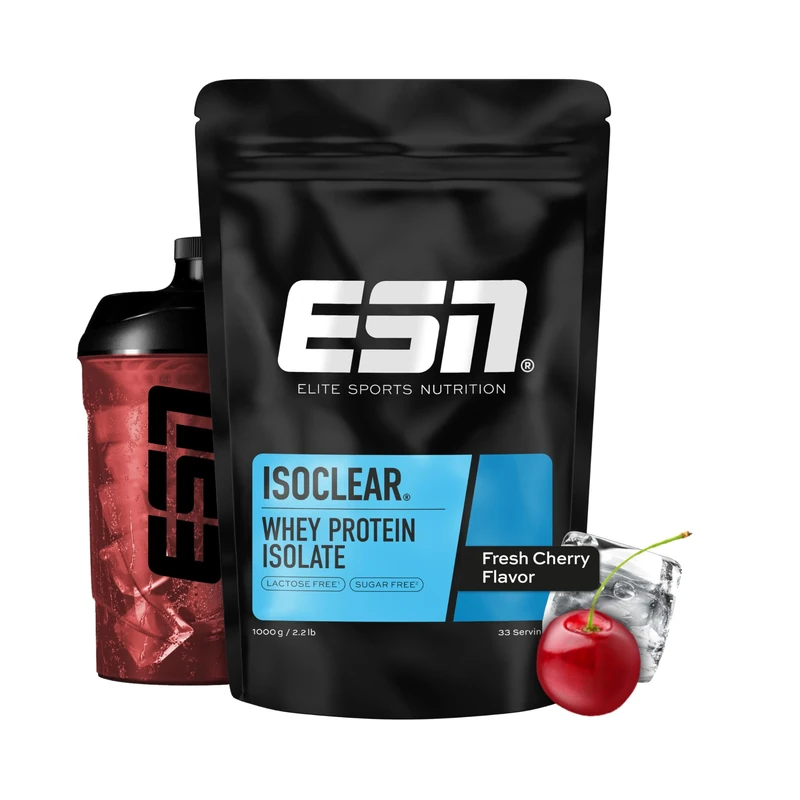 ESN ISOCLEAR Whey Isolate Protein Powder, Fresh Cherry, 1000 g, 33 Servings, Protein Drink with a Delicious Fruity Taste, Clear whey – Lactose Free and Made in Germany