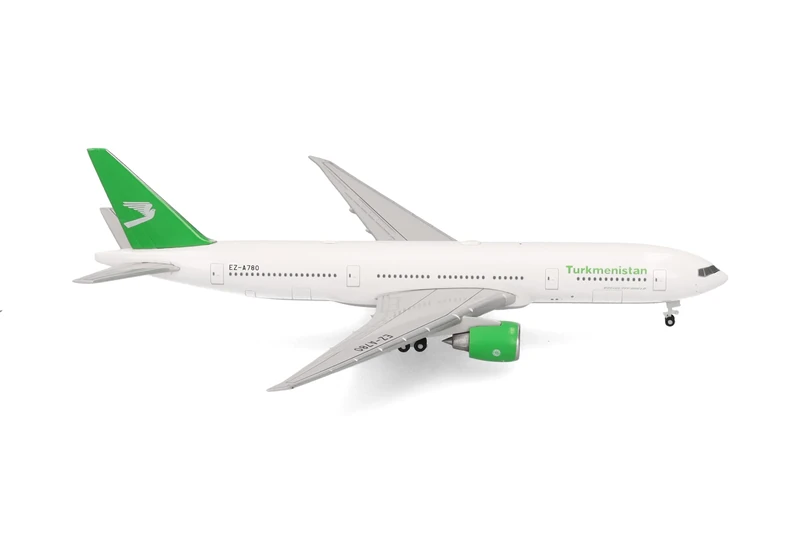 Herpa Model Airplane Turkmenistan Airlines Boeing 777-200LR, miniature scale 1:500, collectible, airplane model without stand, metal