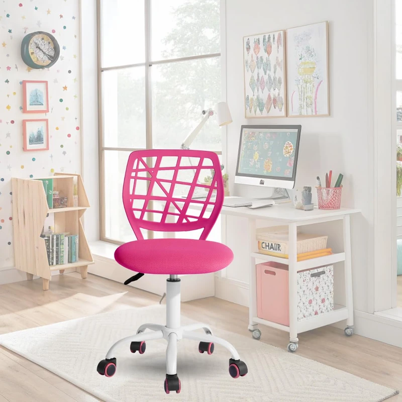 FurnitureR Colouree Office Chair, Ergonomic Swivel Seat Height Adjustable for Computer, 5 Spoke Wheels, Chairs and Stools for Home, Work Seat, Dark Pink Macaron