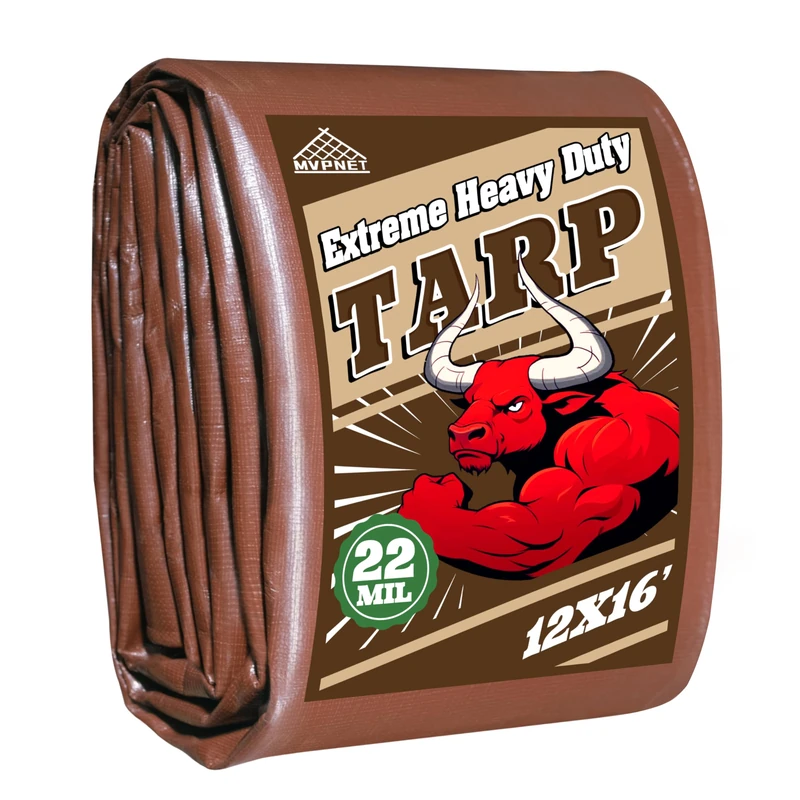MVPNET 12x16 FT Tarp 22 mil Extreme Heavy Duty Waterproof tarps,Brown&Beige Multipurpose Outdoor Tarpaulin Tear-Proof&UV-Resistant,for Canopy,Camping,Roof,Trailer, Etc