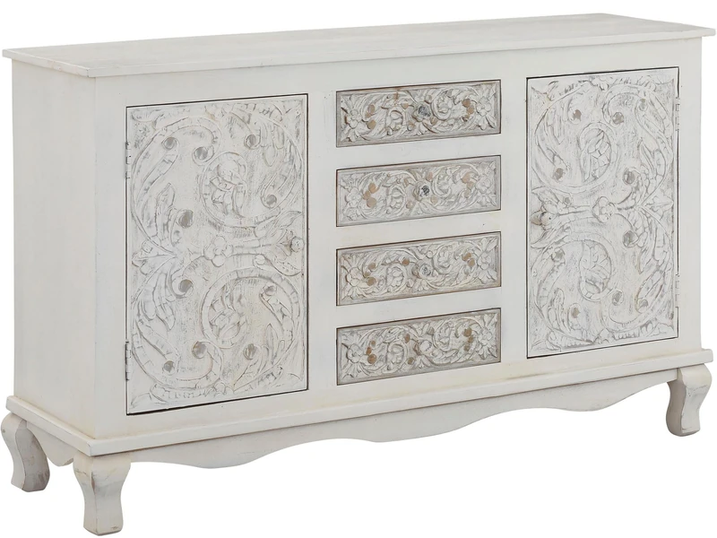 Rajat Sideboard with 2 doors and 4 drawers in White Grey, 40x140x85cm (DxWxH)