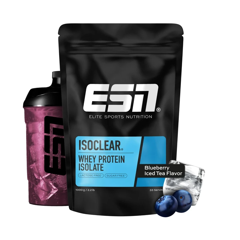 ESN ISOCLEAR Whey Isolate Protein Powder, Blueberry Iced Tea, 1000 g, 33 Servings, Protein Drink with a Delicious Fruity Taste, Clear whey – Lactose Free and Made in Germany