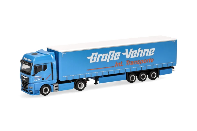 Herpa Model Truck MAN TGX GX curtain-side semi-trailer "Große-Vehne", miniature scale 1:87, collectible, Made in Germany, plastic