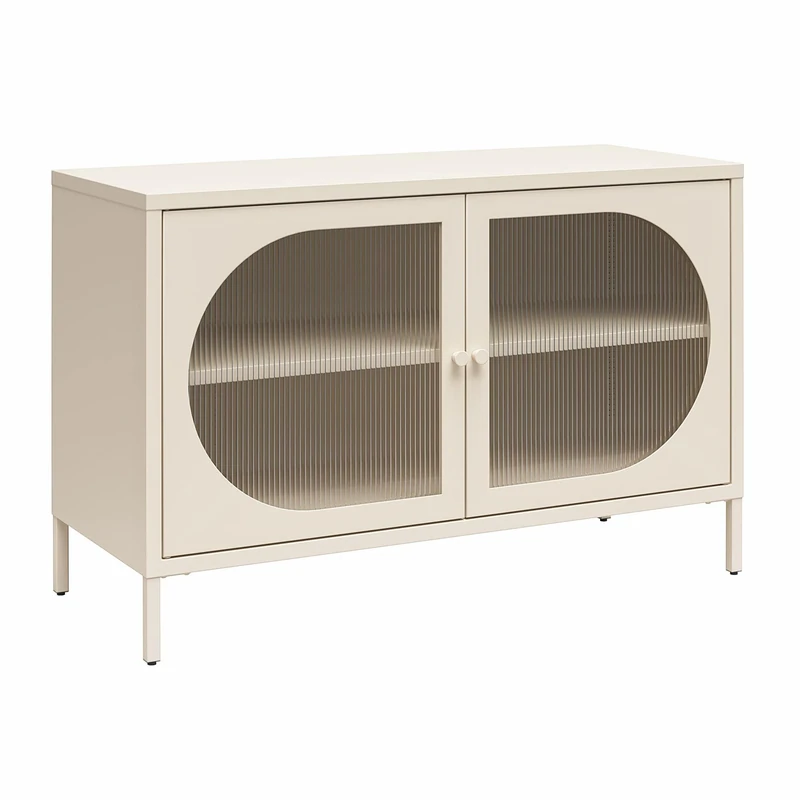 Luna Wide Accent Cabinet with 2Doors FluWed Glass Parchmen White, 100x40x64 cm - Image 1