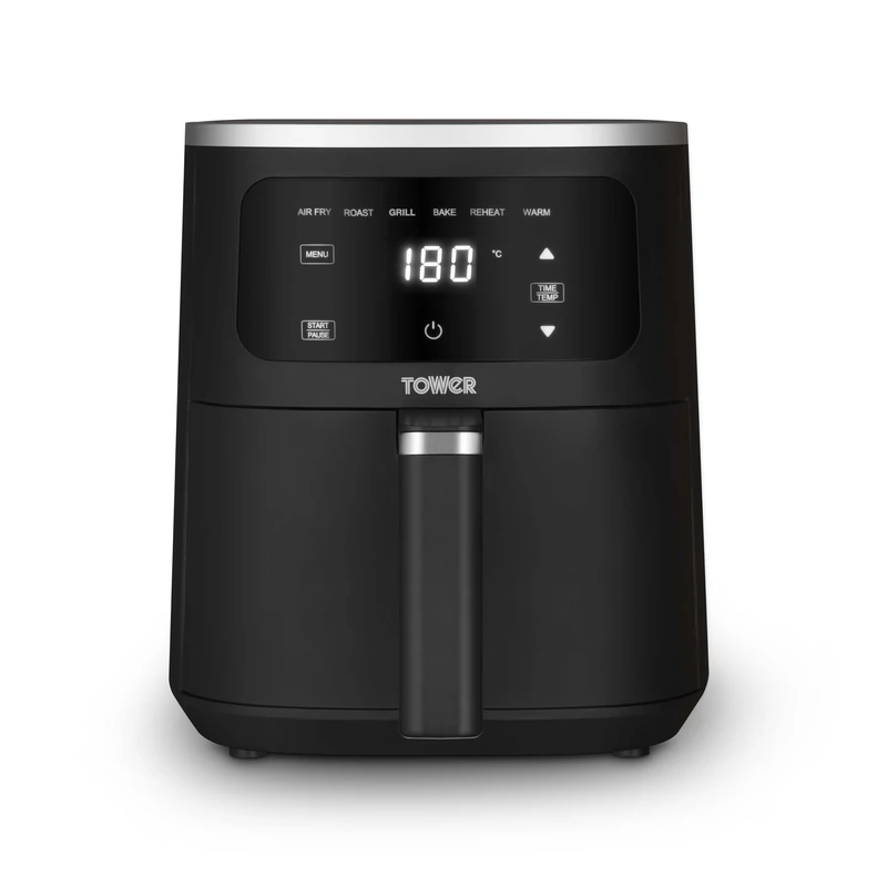 Tower T17205AFR Digital Single Basket Air Fryer, 4L Capacity, Overheat Protection, 1300W, Black, Medium