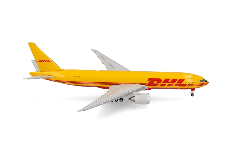 Herpa Model Airplane DHL Aviation Boeing 777F, miniature scale 1:500, collectible, airplane model without stand, metal