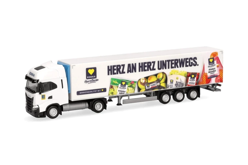 Herpa Model Truck Iveco S-Way refrigerated semi-trailer "Edeka", miniature scale 1:87, collectible, Made in Germany, plastic