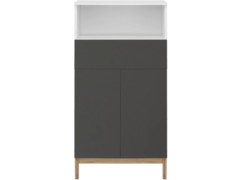Mirza Midi Cabinet with 2Doors and 1 drawer in White Anthracite Oak, 60x35x121 cm