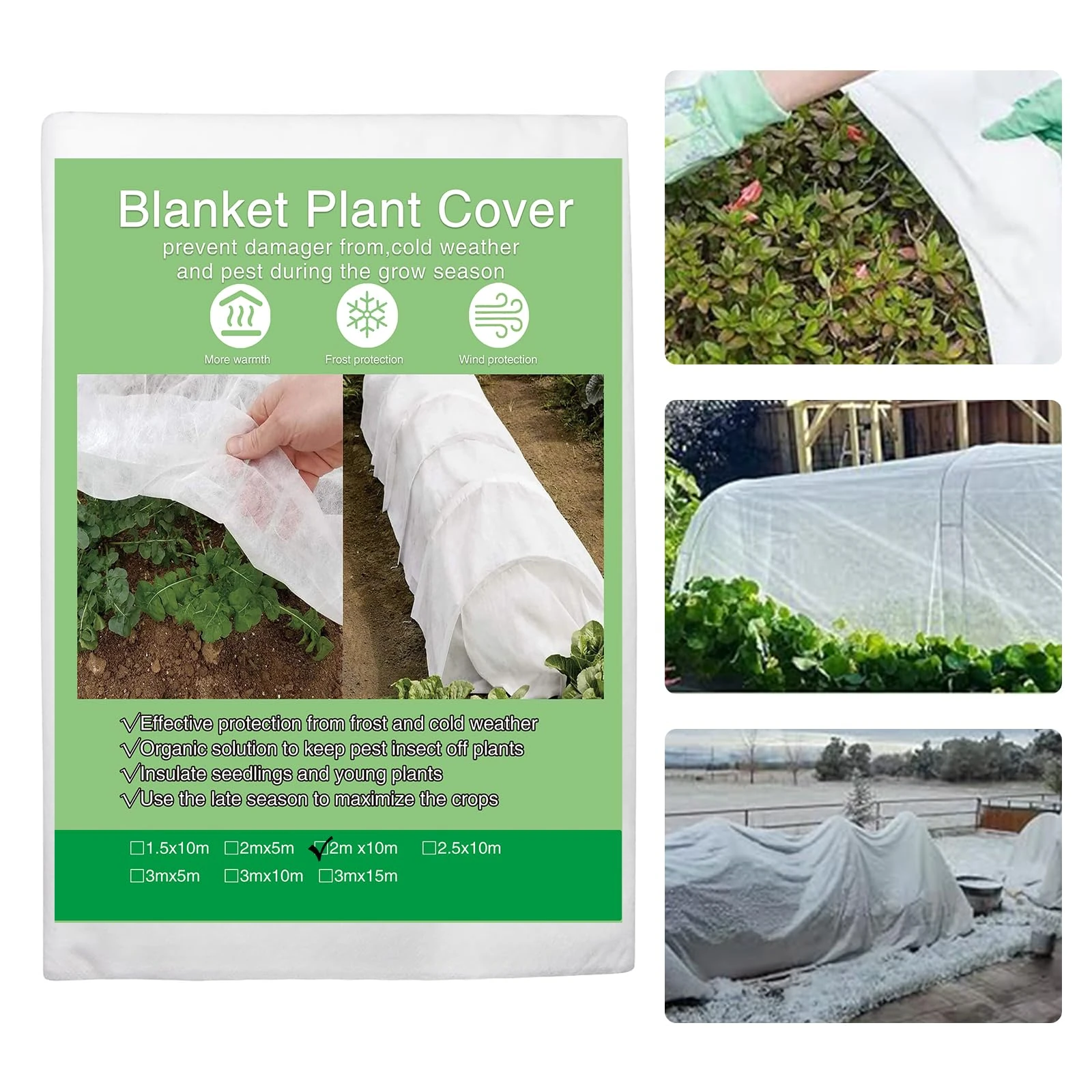 CarPlusStudio Garden Fleece Frost Protection 30gsm - 2M x 10M Non-Woven Horticultural Fleece for Plant Freeze Protection, Winter Plant Covers for Frost, Birds, Fruits & Vegetables Protection Blanket