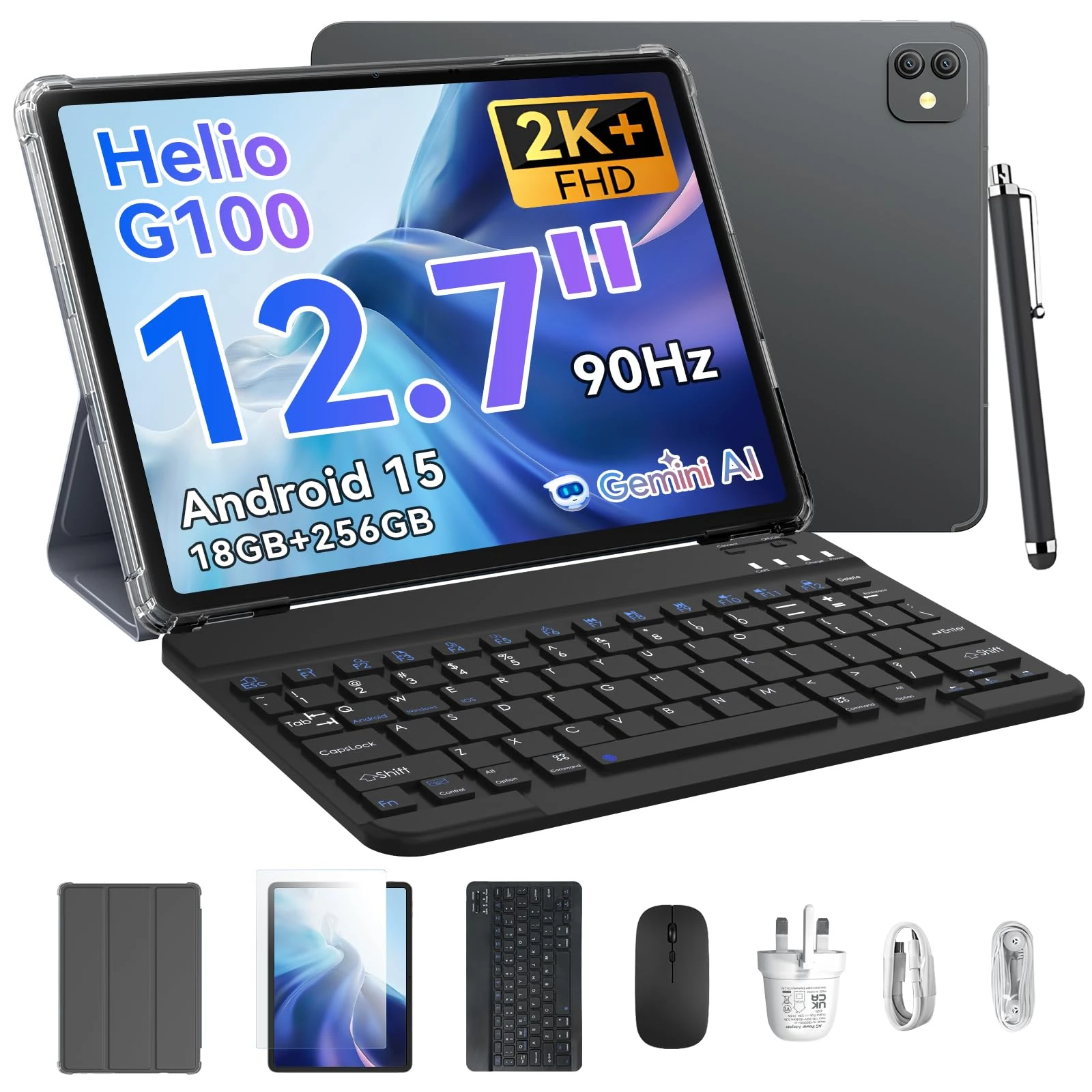 Blackview LINK8 12+ inch Large Screen Tablets Android 15 12.7" Helio G100 Gaming Tablet with Keyboard and Pen,18GB+ 256GB, 90 Hz 2K+ FHD+ IPS Display, 3 AI Cameras, Widevine L1, 5G WiFi,GPS