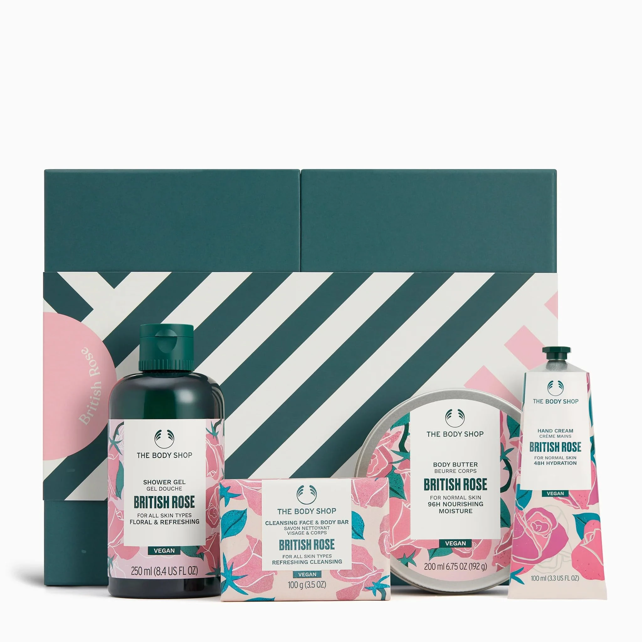 The Body Shop British Rose Delights Collection, Bath and Body Gift Set with Body Butter, Shower Gel, Hand Balm, Soap, 650ml