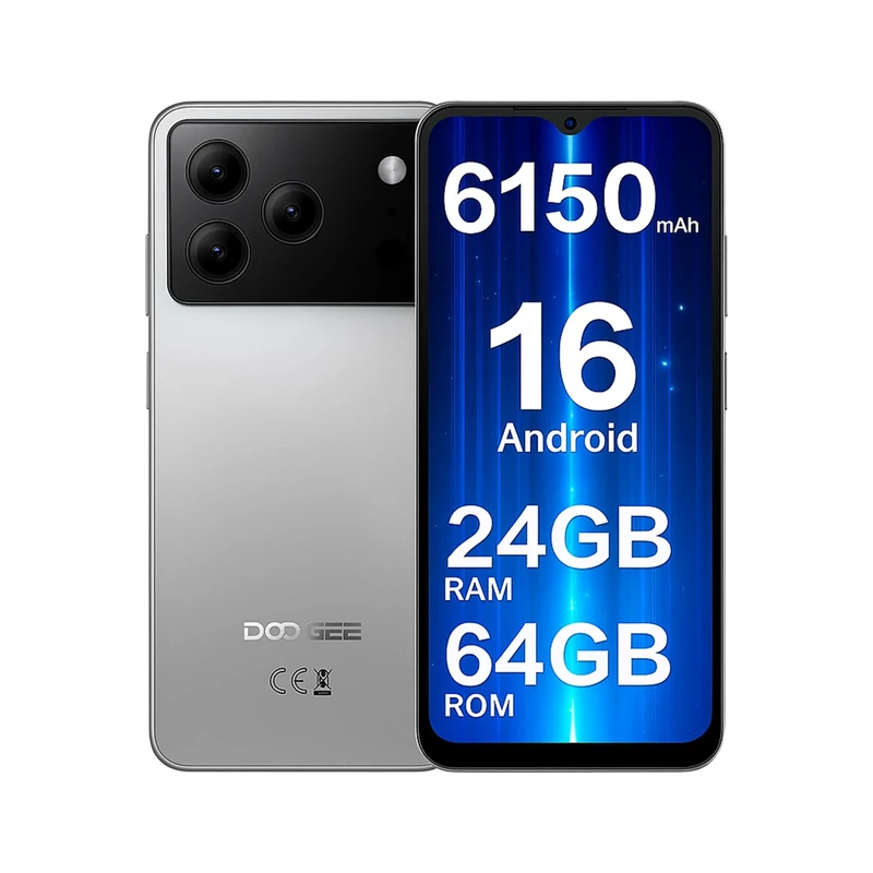 DOOGEE Note 56 Android Phones, Newest Android 16 Smartphone, 6150mAh, 8.45mm Ultra-Slim, 6.56" HD+ 90Hz, 24GB+64GB/2TB, 4G Dual SIM Free Mobile Phones, Face Unlock/3.5mm Headphone Jack/5G WiFi/OTG