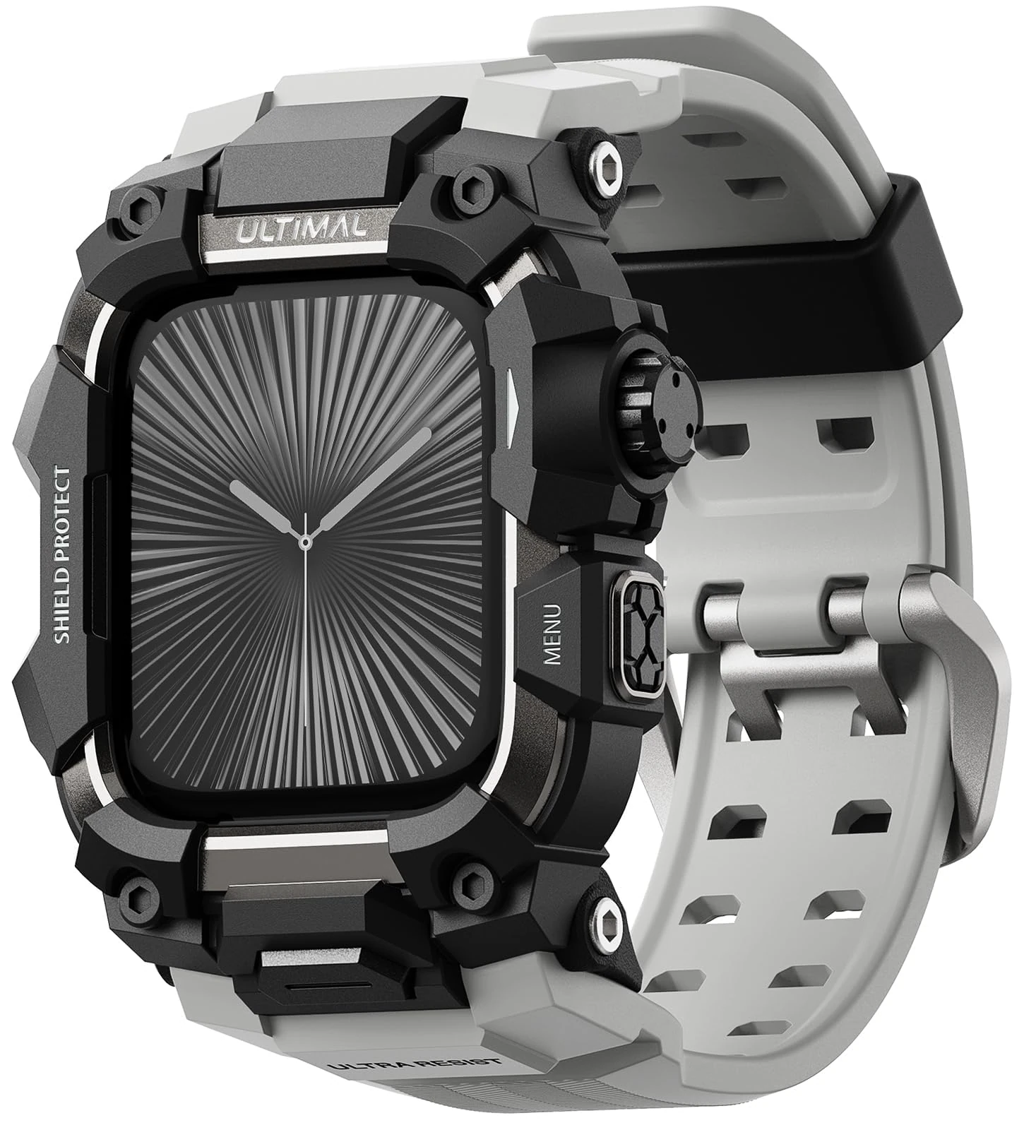 ULTIMAL Rugged Case with Band for Apple Watch Straps 46mm, Compatible with Apple Watch Series 11/10 Band, Enhanced Military Grade Shockproof Bumper Cover for iWatch Strap Men (46mm, Grey)