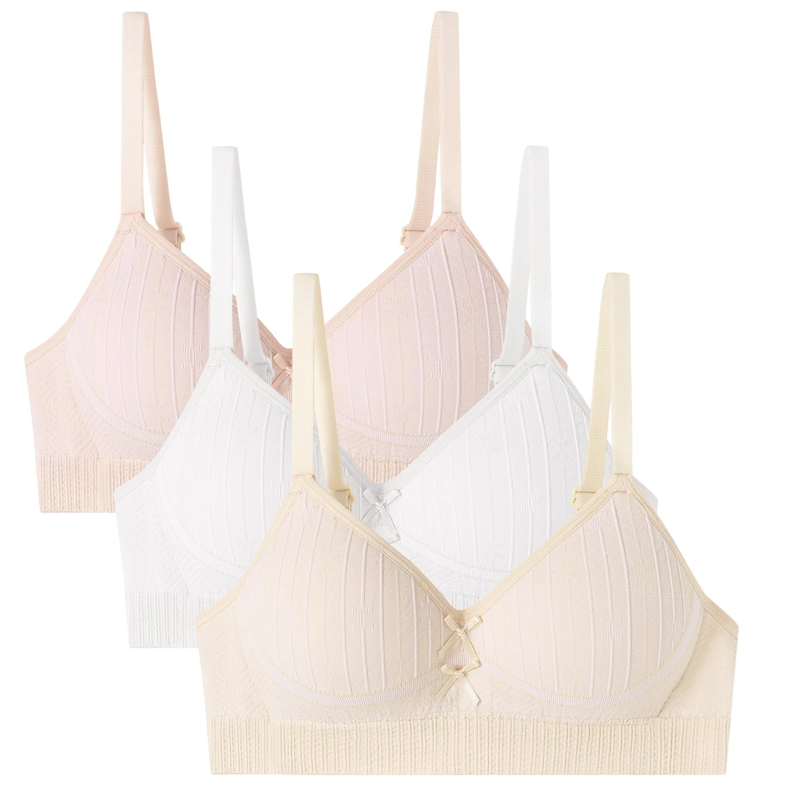 Anntry Teen Girls Cotton Bras Breathable Underwear Wire Free Sports Bra with Adjustable Straps Training Bralette for Women Girls (Pack of 3)